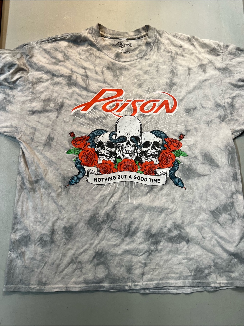 Poison Tie Dye Band Tee Large Skull Roses Nothing But A Good Time Shirt
